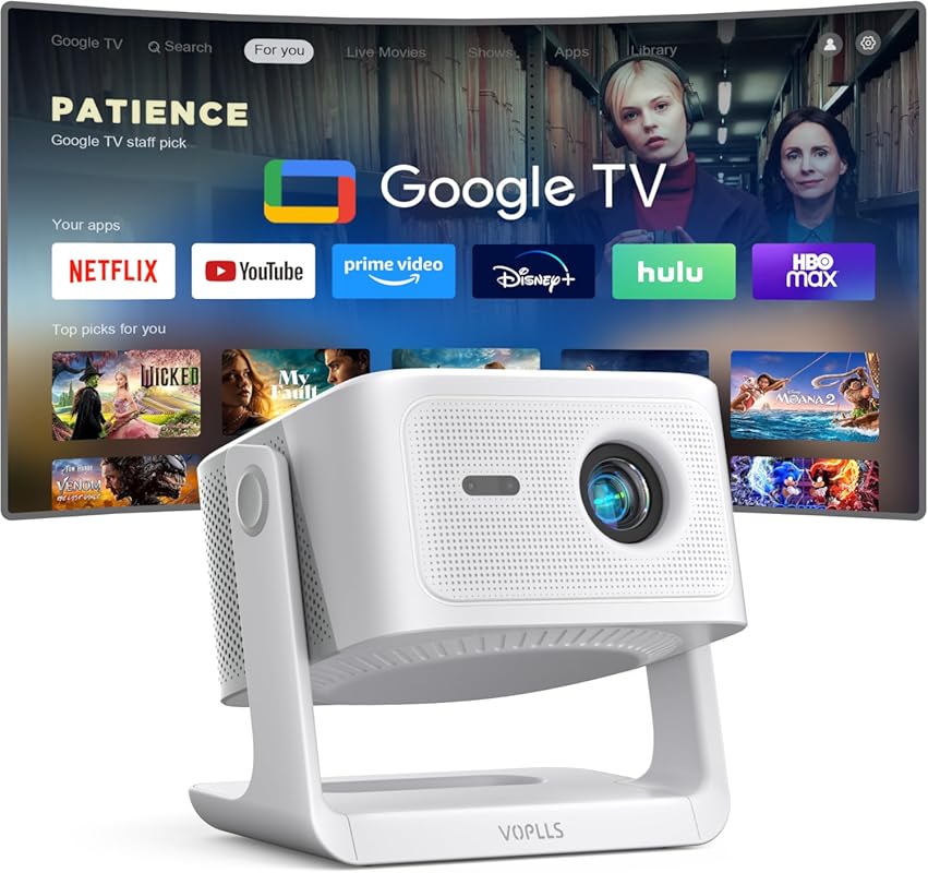 VOPLLS 4K Smart Projector with Google TV, WiFi, Bluetooth, Dolby, and 