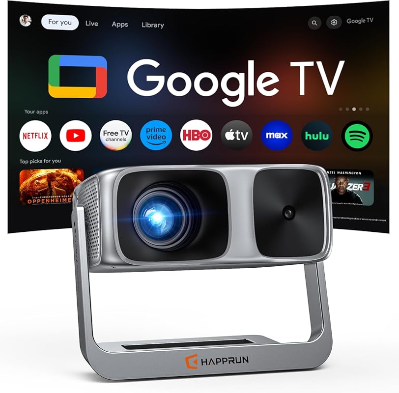 HAPPRUN 2000 ANSI Google TV 4K Smart Projector with WiFi, Bluetooth, D