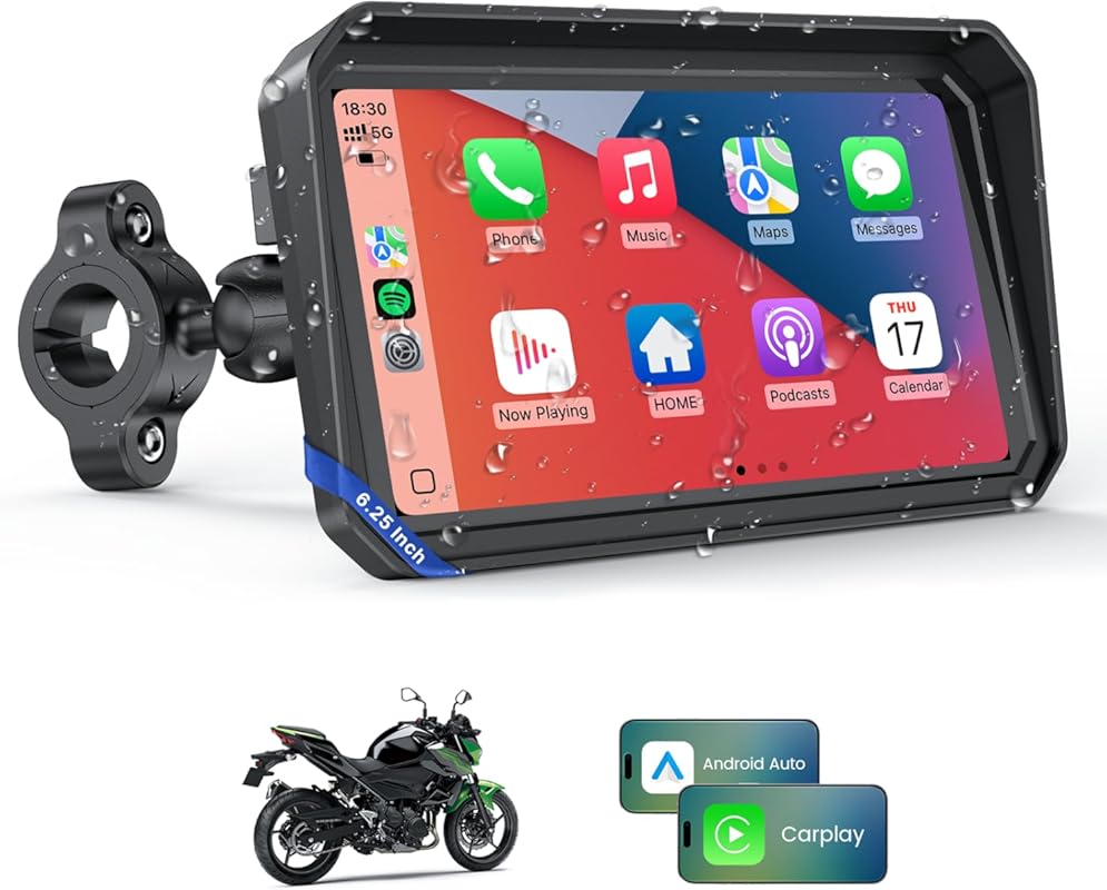 WonVon 6.25-Inch Portable Motorcycle GPS Navigation Screen with Apple 