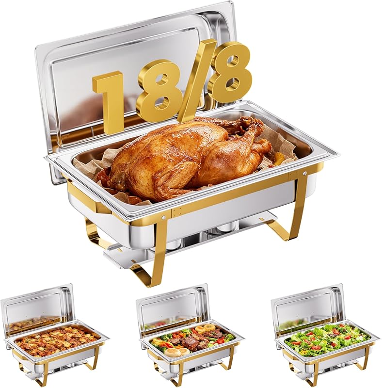 RG404 4-Pack 9 Qt Gold Stainless Steel Stackable Chafing Dish Food War