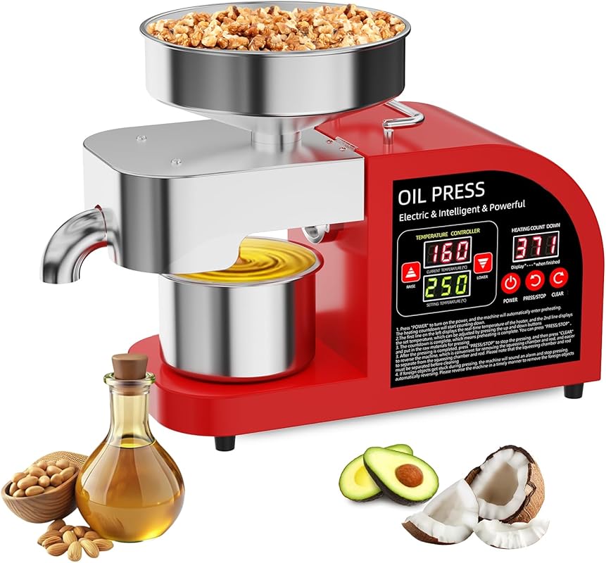 JOYKUVA Automatic Electric Countertop Oil Press Machine, Hot & Cold Ex